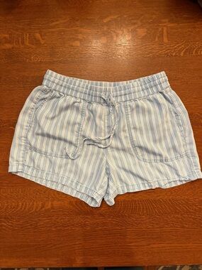 Calvin Klein Light Blue and White Striped High-Waist Women’s Shorts